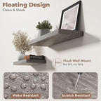 16 Inch Floating Shelves for Wall Set of 2, 8"D Wood Grain Bathroom Shelves with Invisible Brackets, Easy Install Engineered Wood Storage Shelves for Kitchen, Living Room, Bedroom, Grey Oak Finish