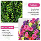 Artificial Boxwood Topiary Ball Trees with Ground Spikes UV Resistant Faux Greenery Shrubs Fake Shrubs for Outdoors, Realistic Faux Plants Bushes for Garden Porch Yard Patio Decor (Multi Flower)