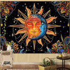 Lunerfex Sun and Moon Tapestry Mandala Wall Tapestry, Cute Tapestries for Bedroom Ceiling Tapestries Wall Hanging for Bedroom Living Room Decor Sun-1 70"x90"
