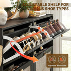 Nicetree Freestanding Arched Rattan Accent Ultra Slim Shoe Cabinet for Entryway - 4 Flip Drawers & 3-Tier Adjustable Shelves, Farmhouse Modern Rustic Shoe Rack for Hallway, Foyer, Living Room