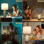 Serteaw Touch Control Table Lamp Set of 2,Silver Crystal Nightstand Lamps with USB Charging Ports, Stepless Dimming, Modern Side Lamps for Bedroom & Living Room, Energy-Efficient LED Bulbs Included