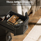 Nightstand with Charging Station, Vintage Wood End Table with 3 Drawer, Victoria Narrow Side Table, Slim Bedside Tables for Bedroom, Pre-Installation, Black