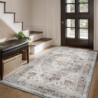 AMOAMI-3X5 Area Rug-Soft Washable Vintage Throw Accent Rugs for Living Room, Entryway, Bedroom, Kitchen, Bathroom, Laundry Room, Kitchen, Bathroom, Bedside, No Slip Grey