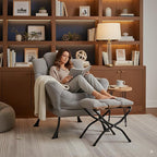 Cozy Lazy Chair and Ottoman, Large Contemporary Accent Lounge Chair Set, Leisure Upholstered Reading Armchair for Bedroom, Living Room, Dorm Rooms, Office