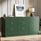 Green Dresser for Bedroom, 9 Drawer Double Dresser, Modern Chest of Drawers for Bedroom, Living Room, Entryway and Closet, 63" L x 15.7" D x 31.5" H