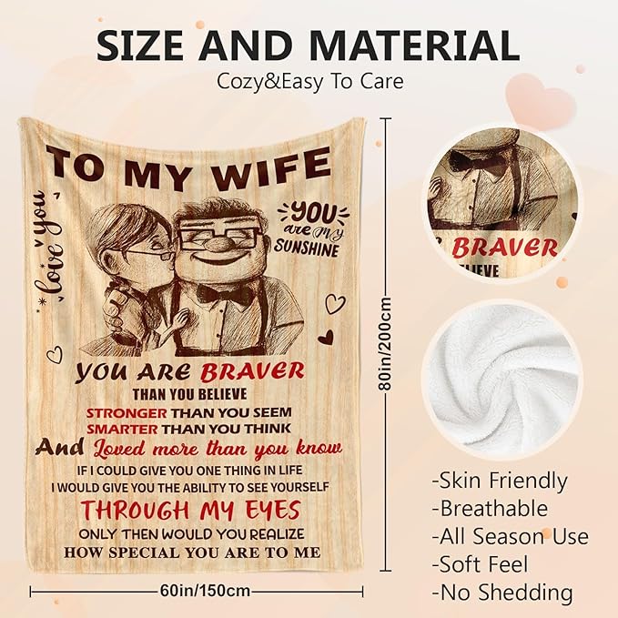 Gifts for Wife from Husband - Wedding Anniversary Birthday Gifts for Women - Romantic I Love You Present for Her - Christmas Mothers Day & Valentines Day Gifts for Wife - To My Wife's Blanket 60"x80"