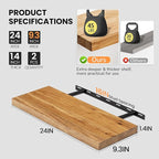 Fun Memories Floating Shelves for Wall, 24"x9.3" Rustic Solid Elm Wood Shelves, Heavy-Duty Wall Mounted Shelves with Invisible Brackets, Set of 2 for Living Room, Bedroom, Kitchen, Natural Finish