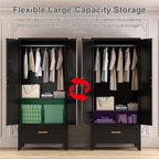 71'' Black Farmhouse Metal Wardrobe Cabinet with Hanging Rod, 2 Barn Door Wardrobe Closet with Adjustable Shelves,Drawer,for Dining Room,Bedroom,Living Room, Cloak Room,Office