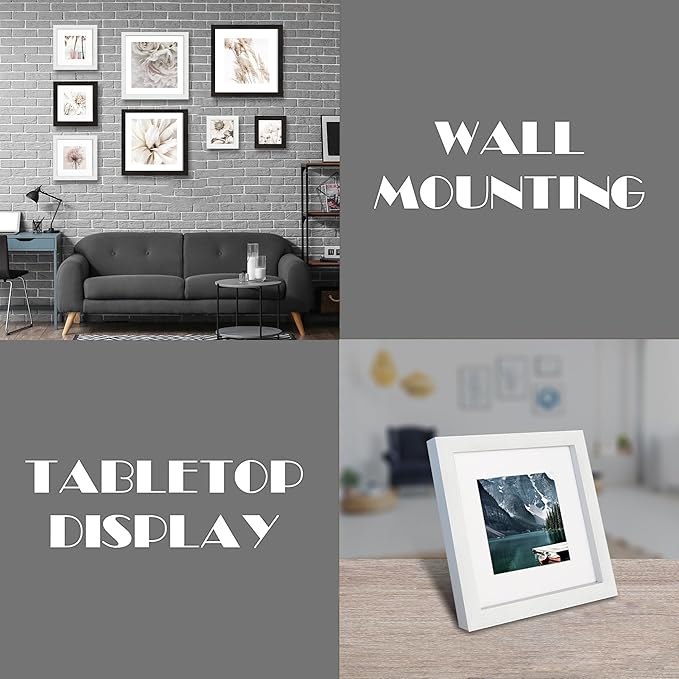 6x6 White Picture Frames set of 3, Made of Wooden and Real Glass Square Photo frame - Displays 4x4 Picture With Mat or 6 x 6 Without Mat, Desktop & Wall Collage Frame set