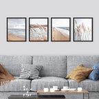 SIGNWIN Framed White Beach Grass Cloudy Ocean Sea Wave Horizon Wall Art, Set of 4 Landscape Colorful Wall Decor Prints, Nature Wilderness Wall Décor for Living Room, Bedroom - 11"x14" Black