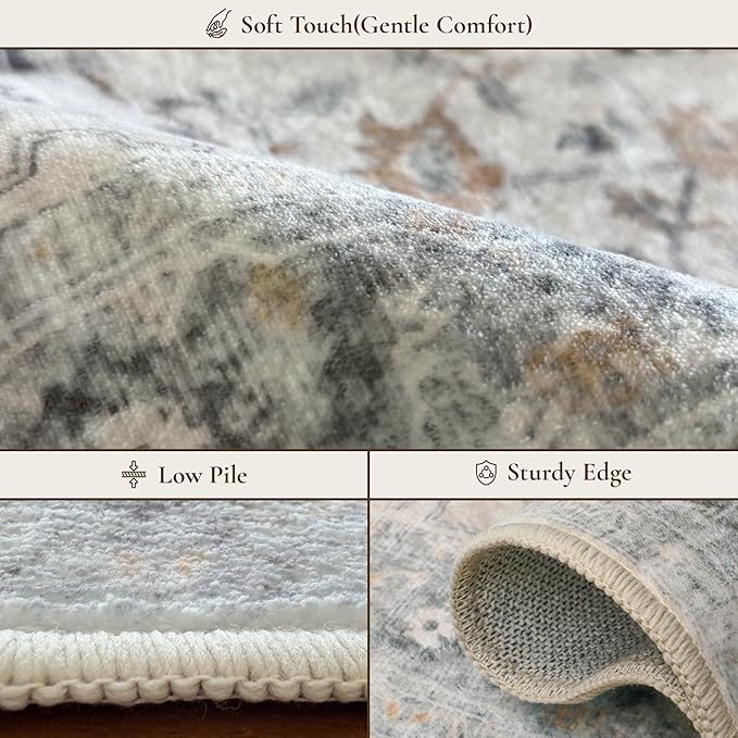 GENIMO 3x14 Runner Rugs for Hallway, Machine Washable Non Slip Vintage Rugs, Low Pile Soft Chenille Print Rug for enrtyway, Corridor, Home Office,Light Taupe Brown