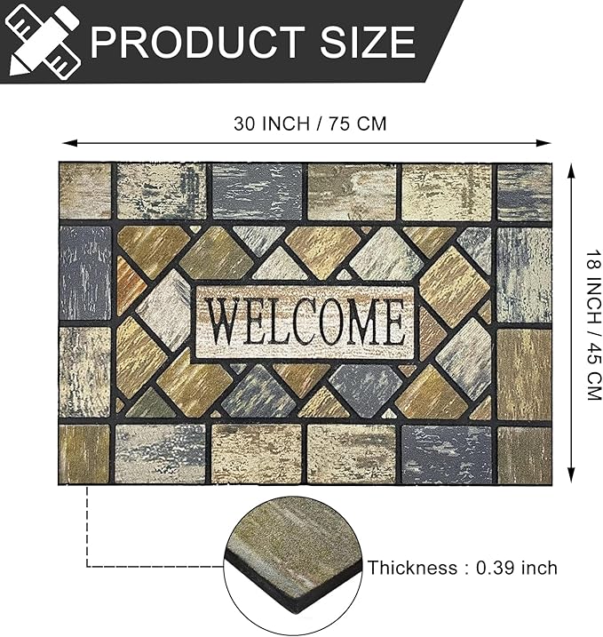 CHICHIC 18 x 30 Inch Square Welcome Door Mat Front Doormat Outdoors for Home Entrance Outdoors Mat for Outside Entry Way Doormat Entry Rugs, Heavy Duty Non Slip Rubber Back Low Profile