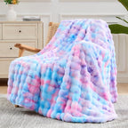 NEWCOSPLAY Faux Fur Twin Blanket Purple Rainbow Luxury Fluffy Thick Warm Bubble Blanket for Couch Sofa Bed 700GSM (Purple Rainbow, Twin(60"x80"))