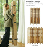 Room Divider with Shelves, 68.9inch Wood Carved and Louvered Wall Divider Freestanding, 6 Panels Folding Partition Screen for Bedroom Home Office (Natural)