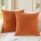 CaliTime Fall Throw Pillow Covers Decorative 16 X 16 Inches Pack of 2 Cozy Chenille Cushion Cases for Couch Sofa Bed Living Room Home Burnt Orange