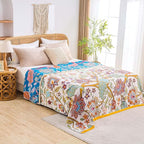 Boho Throw Blanket for Bed, 100% Cotton Soft Rustic Quilt Fall Blanket, 80"x90" Floral Printed Farmhouse Decor Bed Blankets, All Season Rustic Reversible Bohemian Throw Quilt