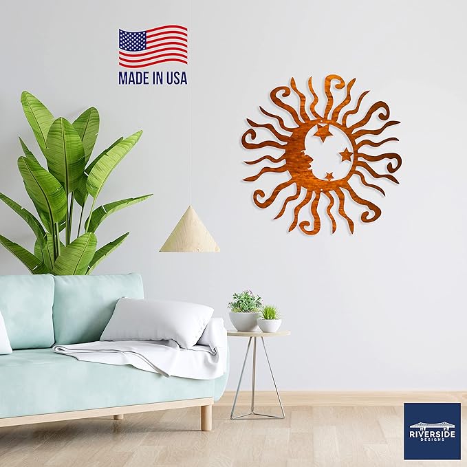Riverside Designs Wacky Solar Moon Metal Wall Art Steel Outdoor Decor | Heavy-Duty and Waterproof | Made in USA (Copper, 36L x 36W)