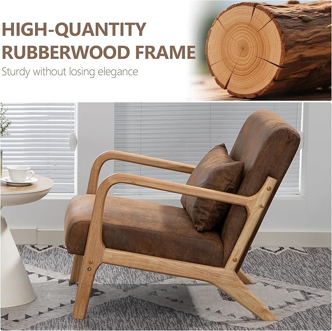 Modern Accent Chair, Cotton Linen Fabric Upholstered Lounge Armchair with Solid Wood Frame for Living Room, Bedroom, Reading Nook (Brown-Gilding)