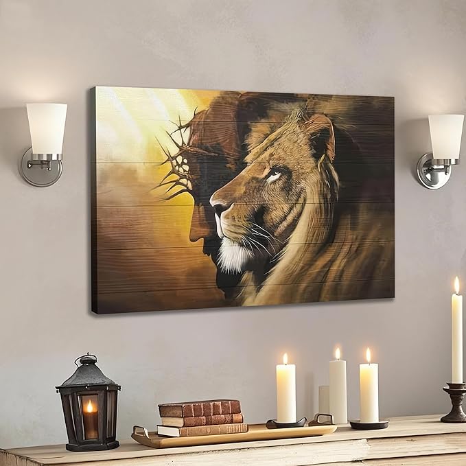 Fantasy Artists Framed Jesus Christ Canvas Wall Art The Lion of Judah Christian Painting Prints Biblical Wall Decor Religious Room Decor for Church Prayer Room Christian Schools Hospitals 16" x 24"