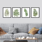 SIGNWIN Framed Banana Palm Monstera Leaf Wall Art, Set of 4 Green Pastel Wall Decor Prints, Nature Wilderness Wall Décor for Living Room, Bedroom - 11"x14" Black
