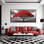 AJAZIKO Red Wall Art - Modern Framed Wall Art for Living Room - Red Tree Black and White Landscape Canvas Prints Posters & Prints for Home Office Bedroom Decorations - Large Wall Pictures 24×48IN