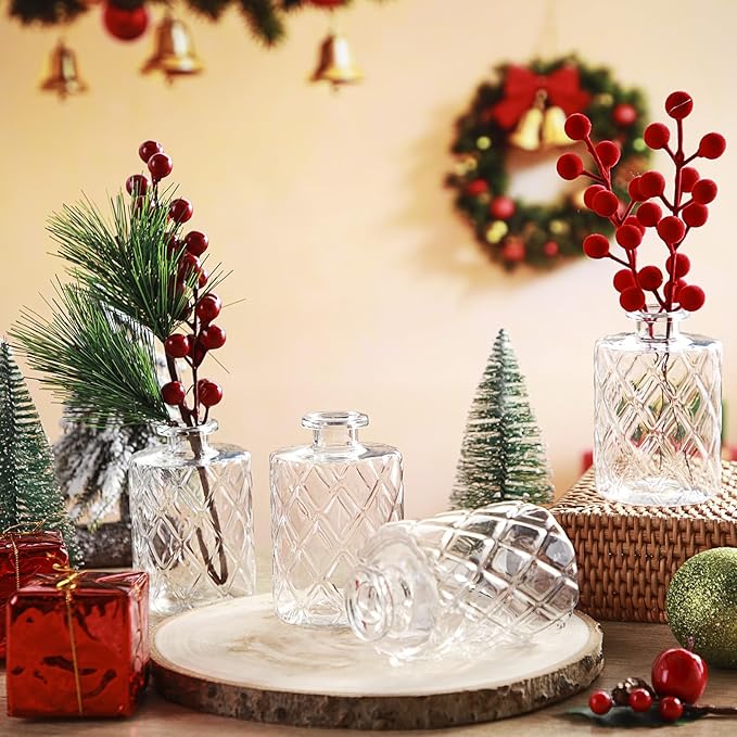 Honeydak Set of 24 Plastic Bud Vases, Vintage Decorative Mini Flower Vases Bulk for Table Centerpieces, Wedding Reception, Home Decor, Housewarming Gifts(Geo-Diamond)