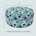 LVTXIII Indoor/Outdoor Inflatable Ottoman, D31 x H14 Inch Large Round Ottoman, All Weather Foot Rest Stool, Portable Footrest for Patio, Garden, Camping and Home - Blue Salmone Tropical