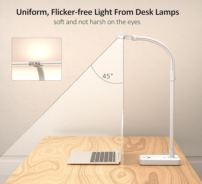 Double Head LED Desk Lamp, Architect Desk Lamps for Home Office, 24W Brightest Workbench Office Lighting-5 Color Modes and 5 Dimmable Eye Protection Modern Desk Lamp (White-Desktop, Big)