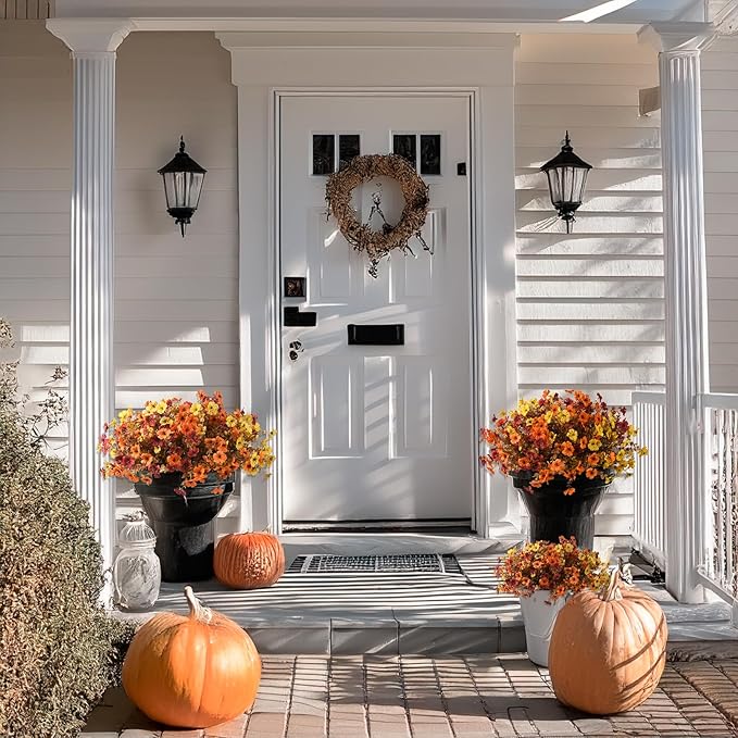 INQCMY Artificial Fake Fall Plants Flowers for Outdoor Outside Decoration,12 Bundles Faux Silk Colorful Daisy UV Resistant Look Real No Fade for Front Door Porch Patio Yard Balcony Autumn Decor