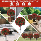 BAIJIALI Artificial Trees,2 Set of 16'' UV Resistant Fake Evergreen Shrubs Bushes Plants (Red Rose, 2 Packs)
