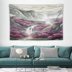 Japanese Tapestry, Red Plum Blossom Mountain Tapestry, Asian Japanese Wall Tapestry, Nature Landscape Tapestries for Bedroom Living Room Decor 60"x40"