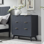 T4TREAM Fluted 3 Drawer Dresser, 32" Tall Modern Chest of Drawers with Faux Marble Top, Curved Profile Design, Wood Drawer Organizer for Bedroom, Living Room, Hallway, Entryway, Dark Grey