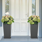 FENCY Set of 2 Tall Planters for Outdoor Plants, 24 Inch Large Tapered Pots with Drainage Trays, Weather-Resistant Plastic Plant Containers for Patio, Porch, Garden, Front Door Decor,Gray