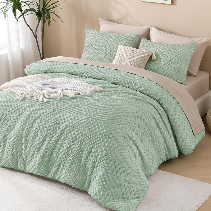 Andency Full Comforter Sets Sage Green, Boho Lightweight and Fluffy Bedding Set for Full Bed, 3 Pieces Tufted Farmhouse Design for All Seasons (79x90Inches, 1 Comforter and 2 Pillow Shams)