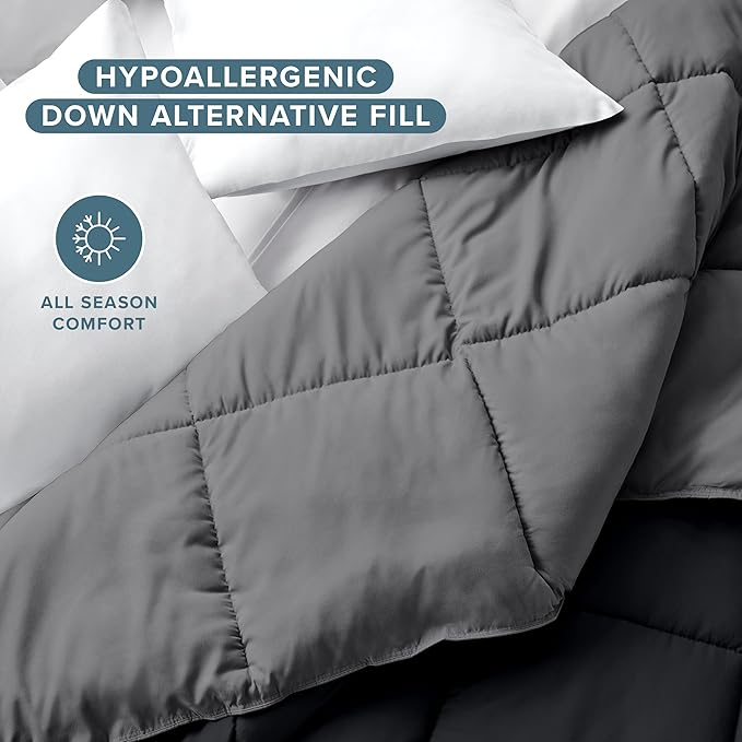 Bare Home Oversized Queen Comforter - Reversible Colors - Goose Down Alternative - Ultra-Soft - Premium 1800 Series - All Season Warmth - Bedding Comforter (Oversized Queen, Black/Grey)