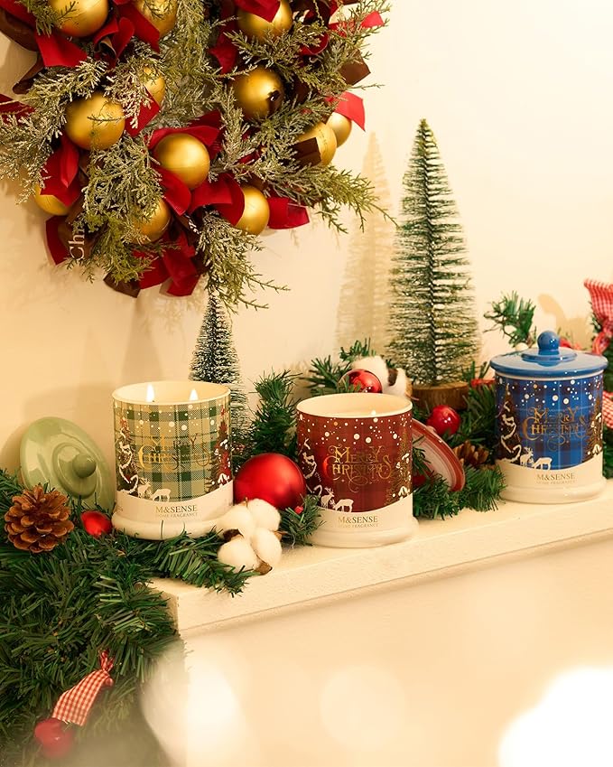 M&SENSE Fireside Cedarwood Scented,Soy Wax Candle,2 Wick 12.7oz Jar Candle,75 Hour Long Lasting Slow Burning, Soy Organic Wax Non Toxic,Aromatherapy Candle Gift for Christmas