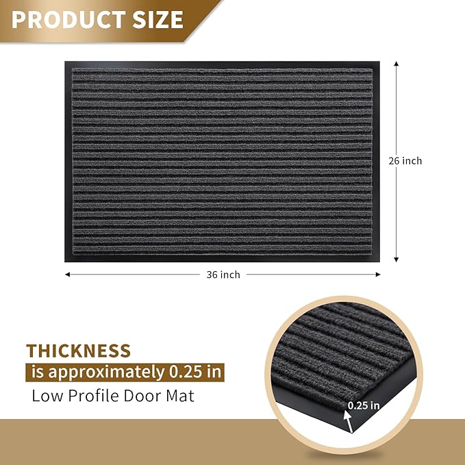 Yimobra Front Door Mat Outdoor Indoor Entrance, 100% Waterproof All-Season All Weather Doormat, Welcome Matt Outside Entry, Non Slip, Low Profile, Heavy Duty Patio Porch Floor Mats,36 x 24,Grey