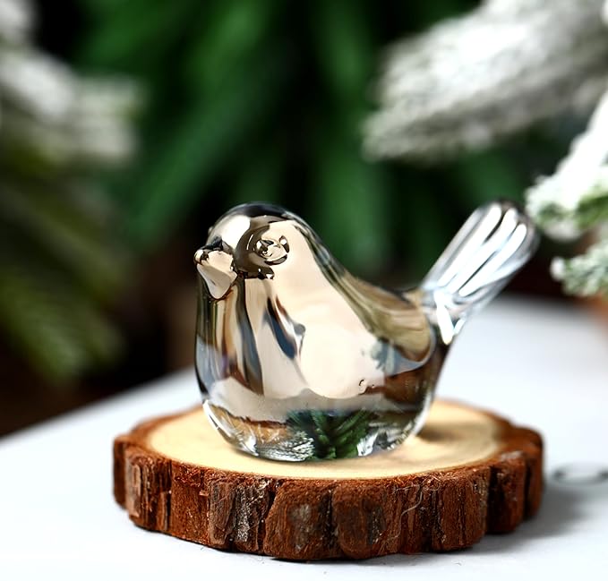 Crystal Glass Bird Figurines Grey Glass Bird Decoration Paperweight Hand Blown Glass Art Animal Collectible Figurines Gift for Women
