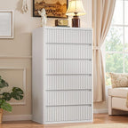 56" Tall Dresser for Bedroom, White Fluted Dresser with 6 Deep Drawers, Modern Chest of Drawers with Curved Profile, Handleless, Wooden Drawer Organizer for Living Room, Hallway, Closet