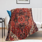 Heriz Antique Vintage Boho Persian Carpet Flannel Fleece Throw Blankets 50"X40" Lightweight Fluffy Winter Fall Blanket Cozy Soft Fuzzy Plush Home Decor for Couch Bed Sofa Bedroom Living Room Travel