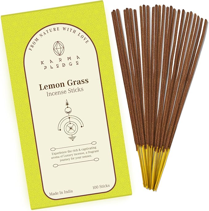 Lemon Grass Incense Sticks, Organic Hand Dipped 100 Sticks with Natural Herbs & Aromatic Ingredients, Burn Time 45 to 60 Minutes, Incense for Positivity, Yoga, Meditation, Relaxation, Spiritual Gift
