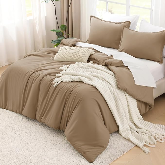 Litanika Comforters Taupe Oversized King Size, 3 Pieces Lightweight Solid Bedding Set & Collections, All Season Fluffy Bed Set (120x98In Comforter & 2 Pillowcases)