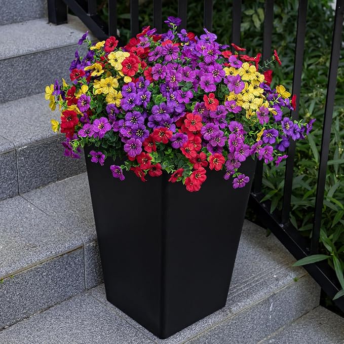 20 Bundles Artificial Flowers for Outdoor Fake Plants for Spring Decoration,Faux Eucalyptus Flowers for Planter UV Resistant Lifelike for Home Porch Garden（4 Color）