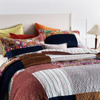 Secgo Queen Comforter Set for Bed - 100% Cotton Quilts Queen Size, Black Bedspreads (90 * 98 Inch) with 2 Pillow Shams, Patchwork Reversible Lightweight Bedding