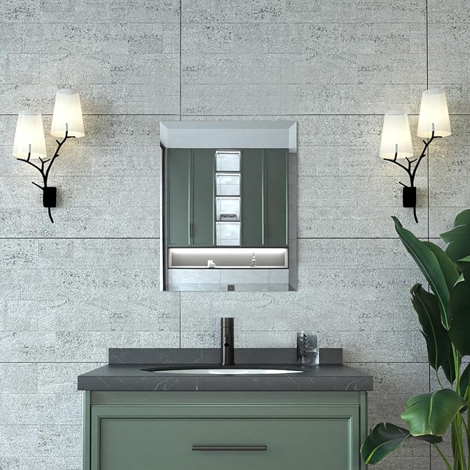 Mirrorons Beveled Mirror, Bathroom Mirrors for Wall 16" x 20", Frameless Rectangle Bathroom Mirror with Beveled Edge, Hangs Horizontally or Vertically, Tempered Glass Upgraded Packing