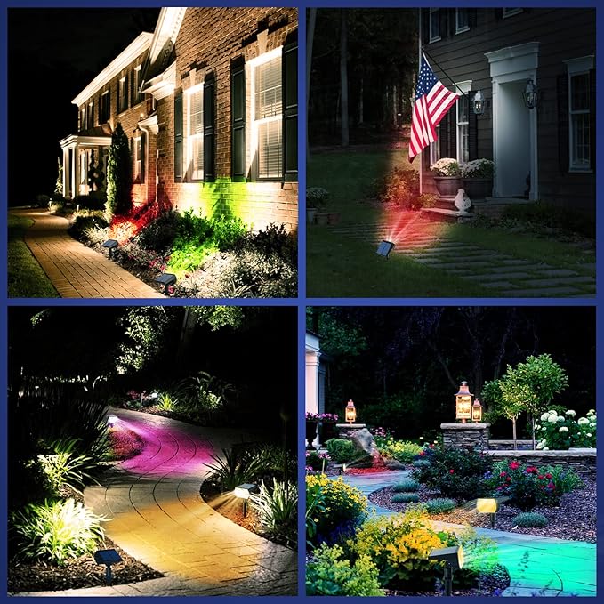 NYMPHY Solar Color Changing Lights, 7 Lighting Modes Solar Lights Outdoor Waterproof IP68, Multicolor RGB Outdoor Lights for Garden Yard Landscape Decorations- 4 Pack