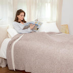 Snuggle Sac Queen Size Bedding Blanket Taupe,Super Soft Warm Microfiber Blankets Cozy Knit Fuzzy Plush Bed Blankets,Heather Taupe, 90x90 inches