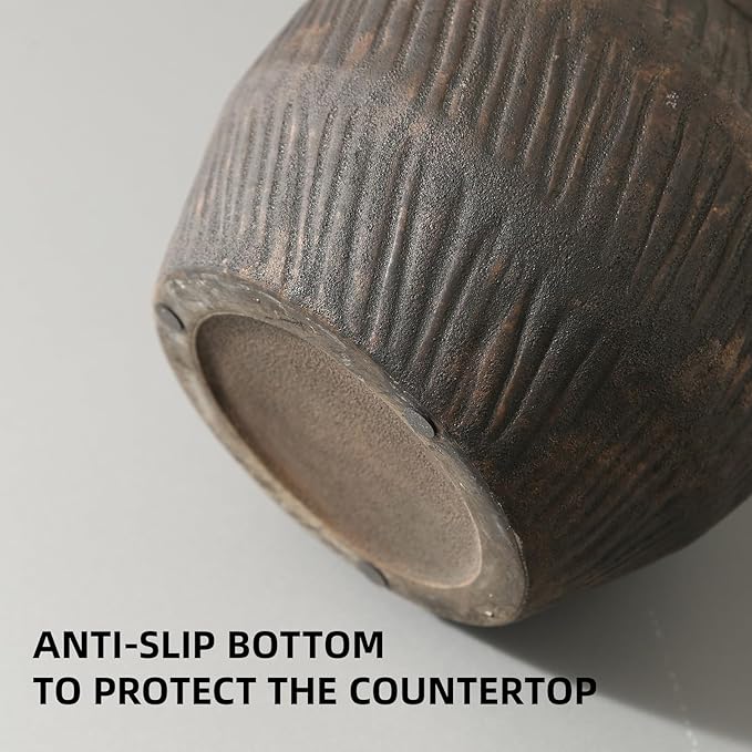 Farmhouse Ceramic Vase - Black Rustic Vintage Flower Vase for Home, Living Room, Shelf and Dining Table Decor - 7IN