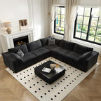 118" Cloud Couch Oversized Modular Sectional Sofa for Living Room,Modern Sofa with Deep Seat，V Shaped Boneless Couch,Comfy Upholstered Corduroy Couches for Apartment, Studio, Office,Bedroom，Black