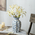 Blue and White Ceramic Vase, 9.5 Inch Vintage Chinoiserie Flower Vase Decorative Antique Vases for Home Decor, Rustic Porcelain Vase Farmhouse Shelf Table Centerpieces Decor